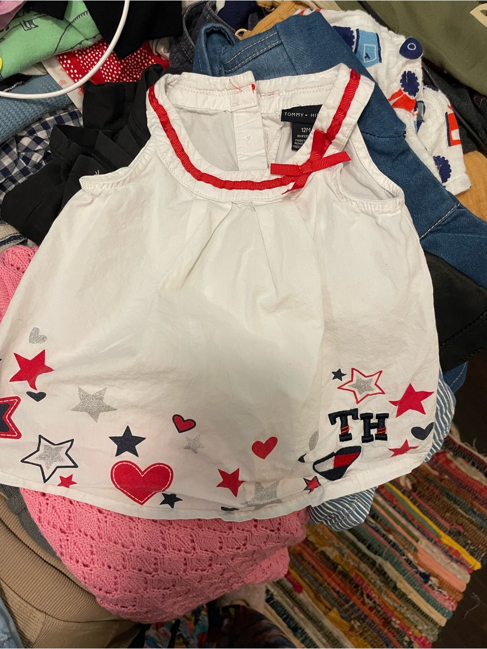 Tommy Hilfiger Girls' White Red Star & Heart Tank Top and red pants set
